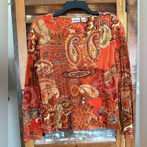 Chico's Vibrant Paisley Long Sleeve Top - Orange Red
